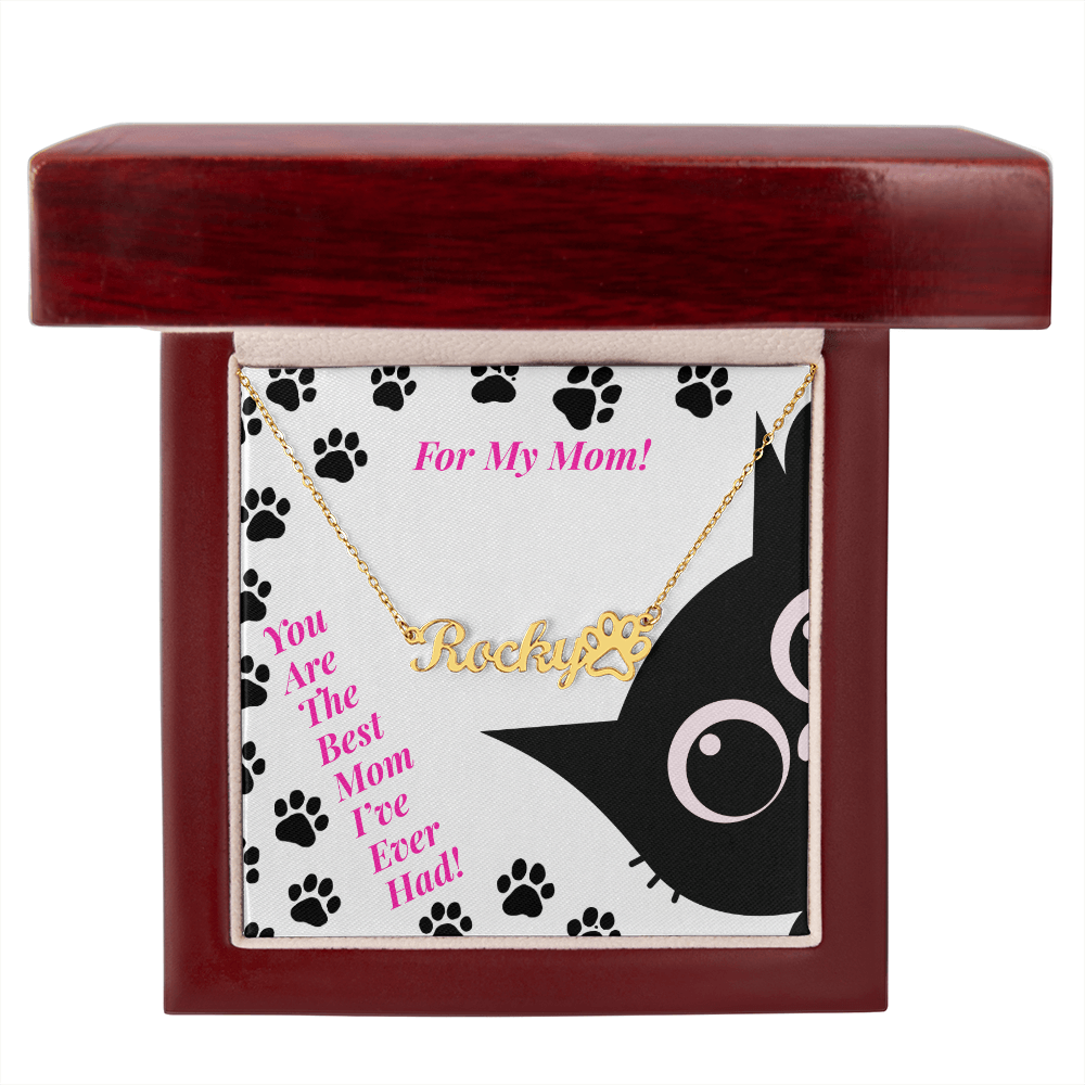 For a Girl Cat Mom - Paw Print Name Necklace - You Are The Best Mom I've Ever Had!