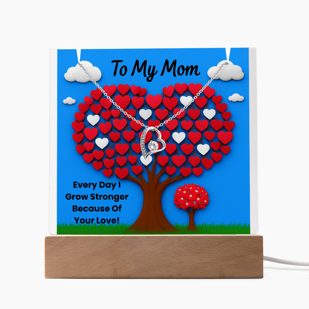 To My Mom - Keepsake Acrylic & Forever Love Necklace Bundle - Every Day I Grow Stronger