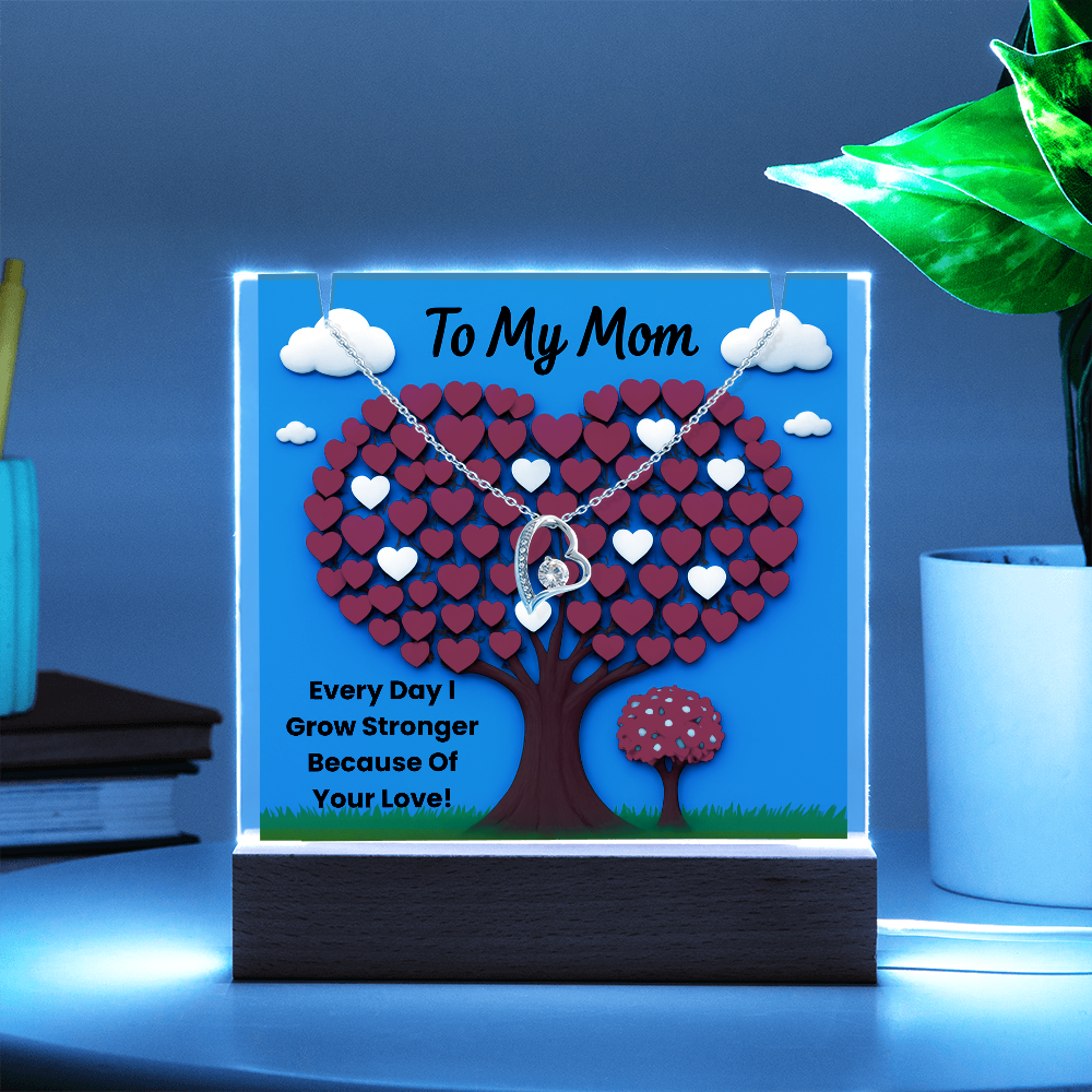 To My Mom - Keepsake Acrylic & Forever Love Necklace Bundle - Every Day I Grow Stronger