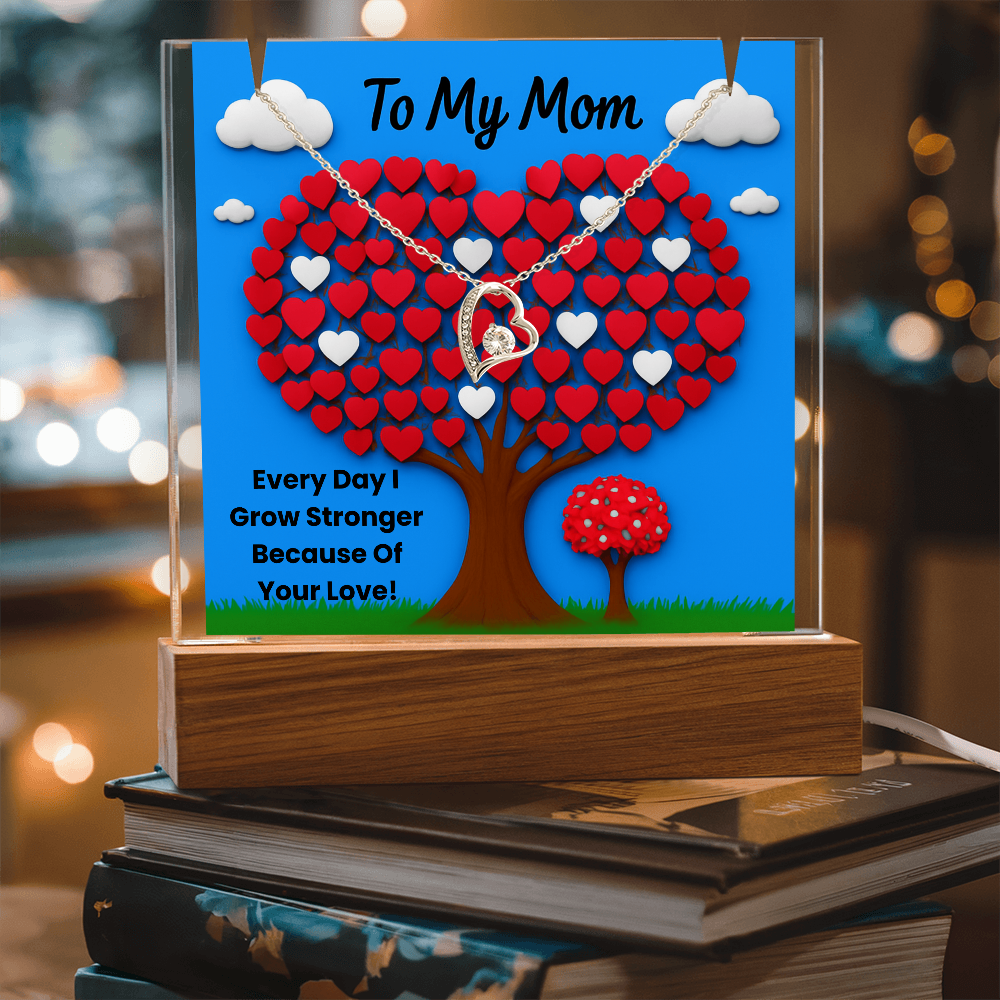To My Mom - Keepsake Acrylic & Forever Love Necklace Bundle - Every Day I Grow Stronger