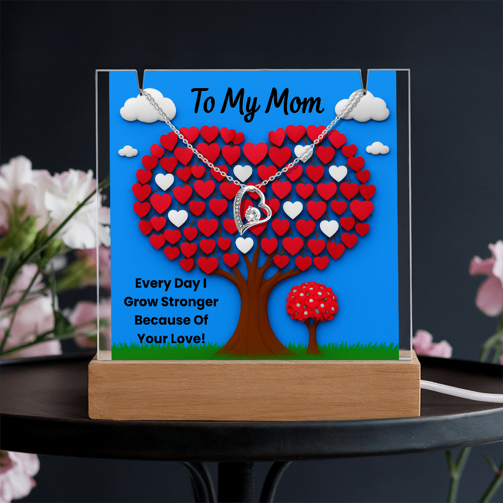 To My Mom - Keepsake Acrylic & Forever Love Necklace Bundle - Every Day I Grow Stronger