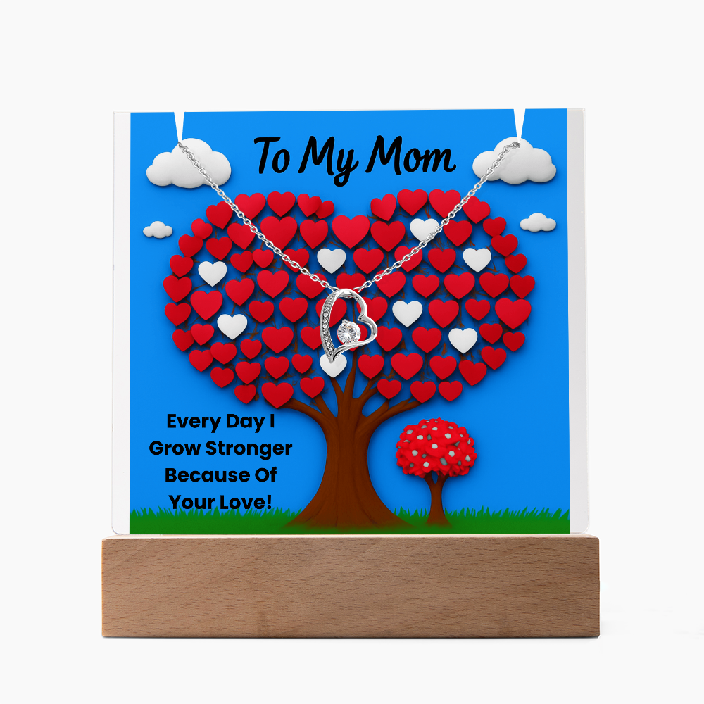 To My Mom - Keepsake Acrylic & Forever Love Necklace Bundle - Every Day I Grow Stronger
