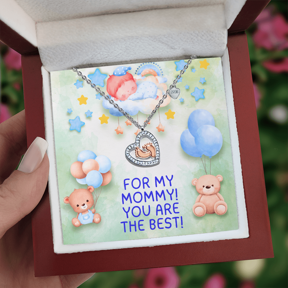For My Mommy - Baby Boy Feet Heart Necklace