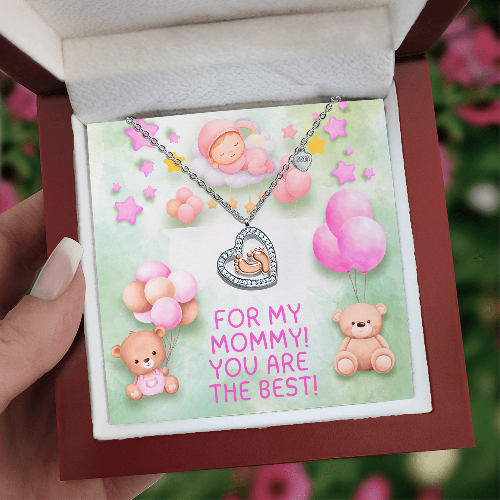 For My Mommy - Baby Girl Feet Heart Necklace