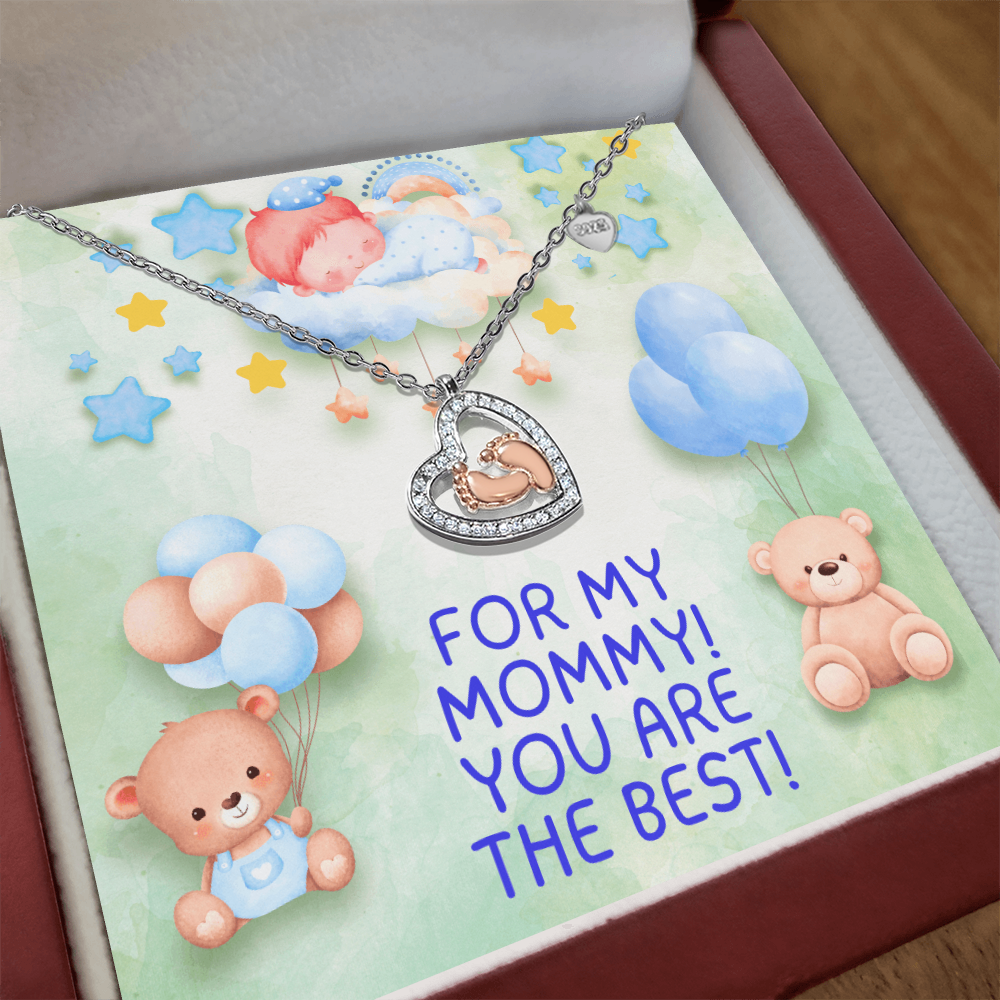 For My Mommy - Baby Boy Feet Heart Necklace