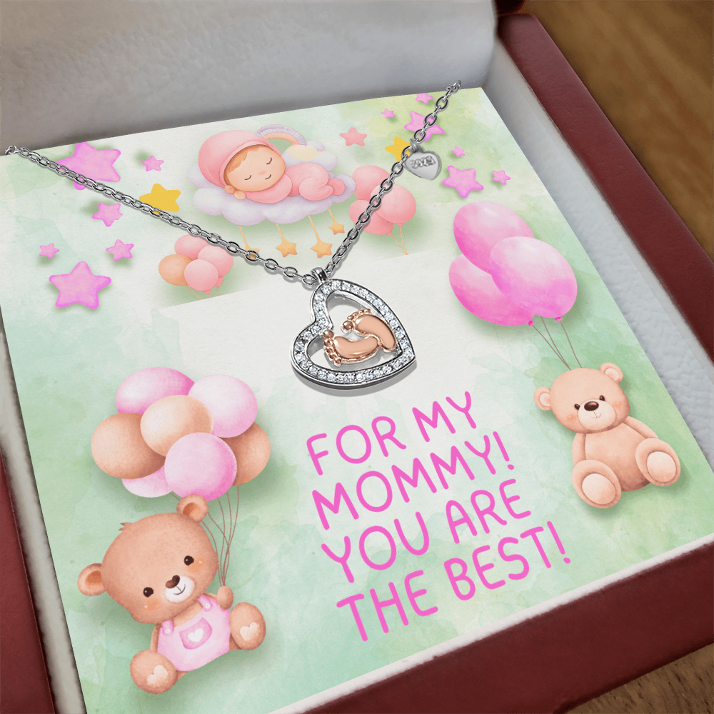 For My Mommy - Baby Girl Feet Heart Necklace