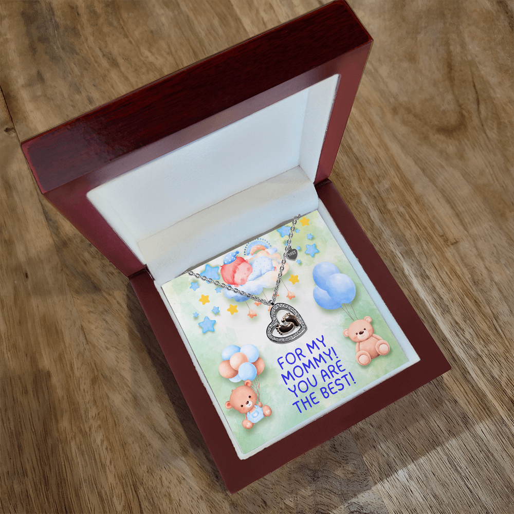 For My Mommy - Baby Boy Feet Heart Necklace