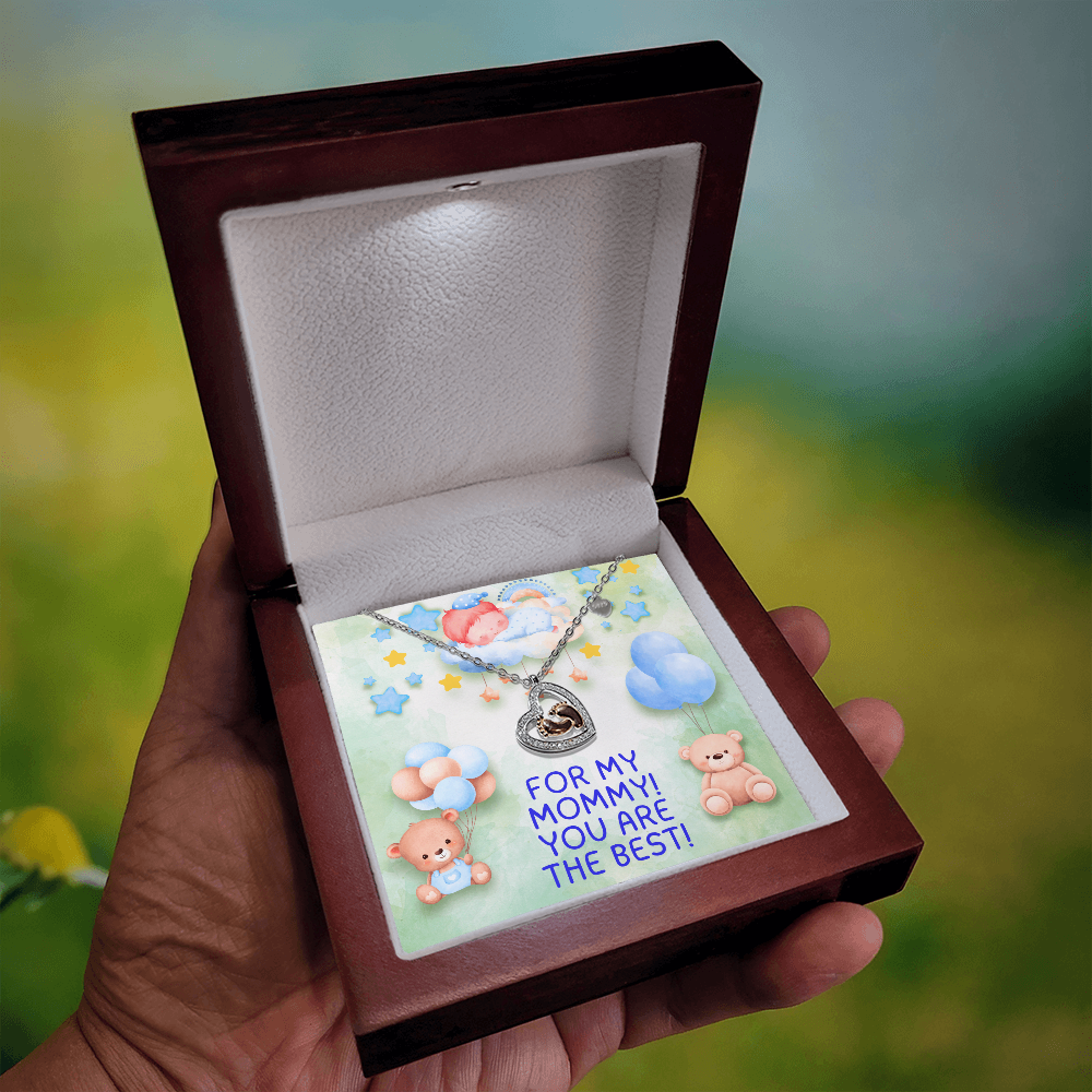 For My Mommy - Baby Boy Feet Heart Necklace