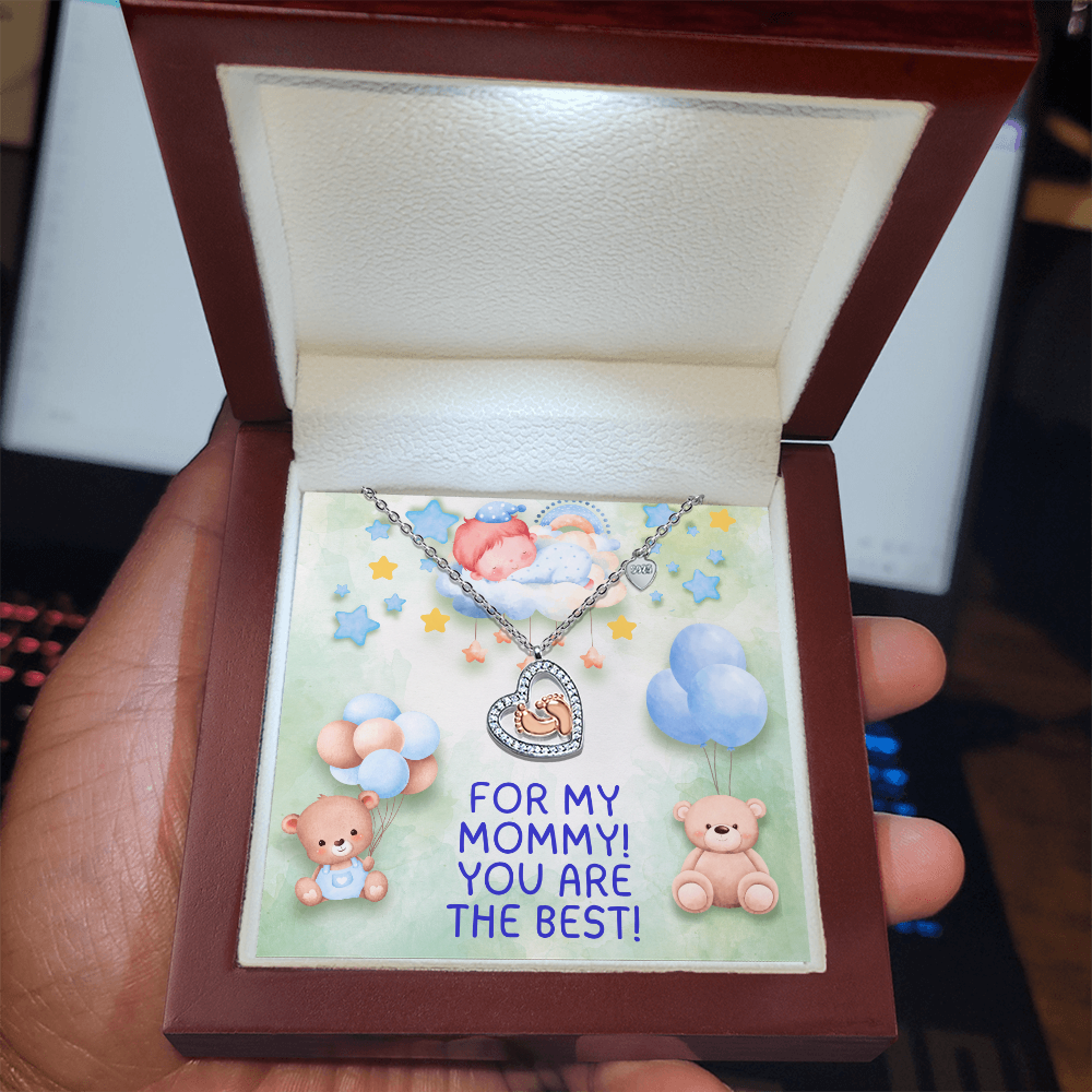 For My Mommy - Baby Boy Feet Heart Necklace