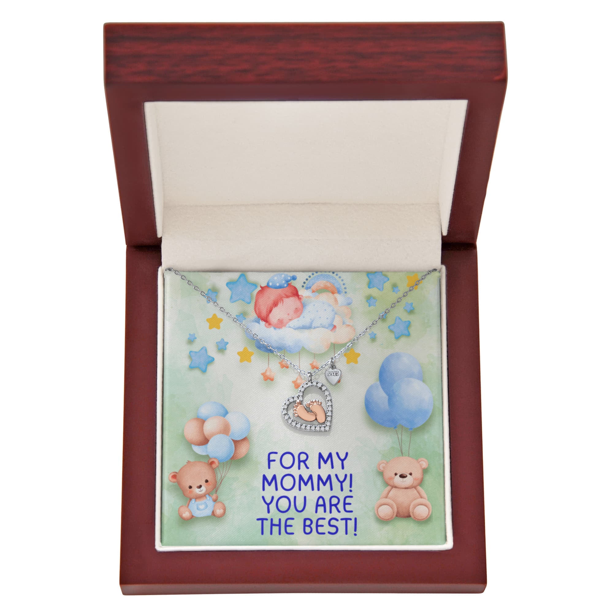 For My Mommy - Baby Boy Feet Heart Necklace