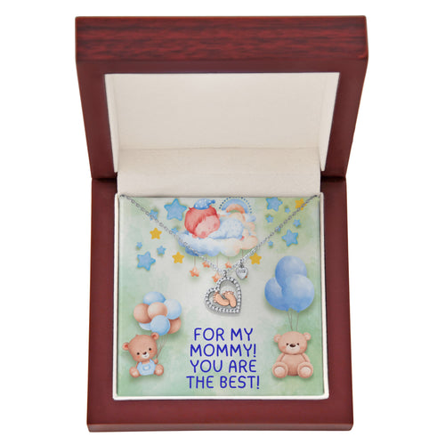 For My Mommy - Baby Boy Feet Heart Necklace