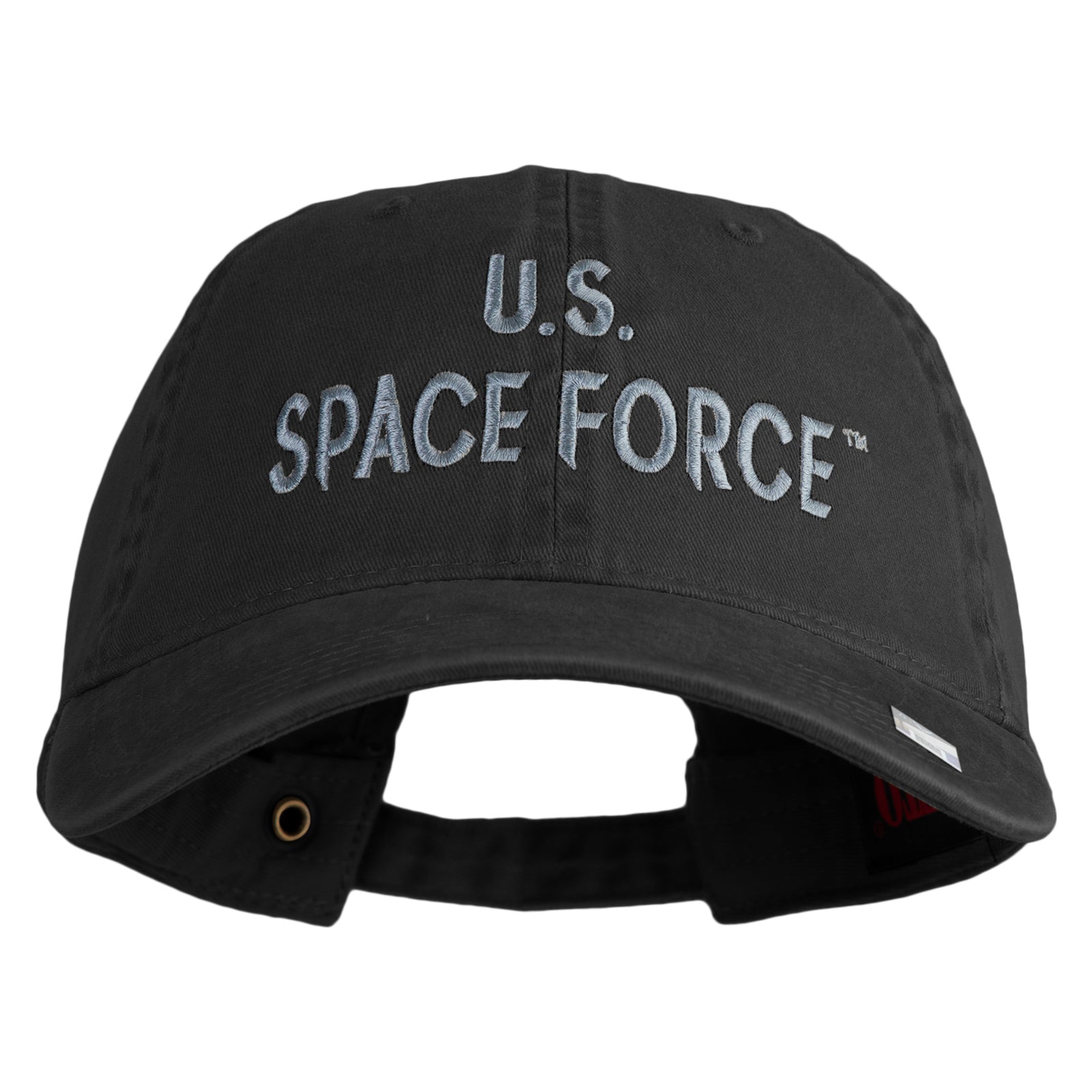 US Space Force Text Embroidered Washed Solid Pigment Dyed Cotton Twill Brass Buckle Cap