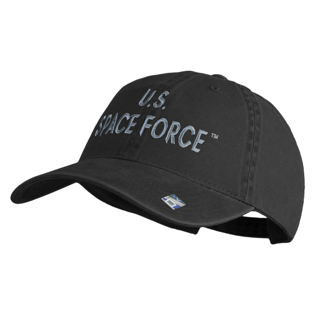 US Space Force Text Embroidered Washed Solid Pigment Dyed Cotton Twill Brass Buckle Cap