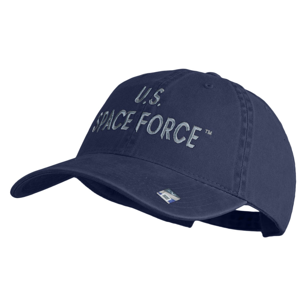 US Space Force Text Embroidered Washed Solid Pigment Dyed Cotton Twill Brass Buckle Cap