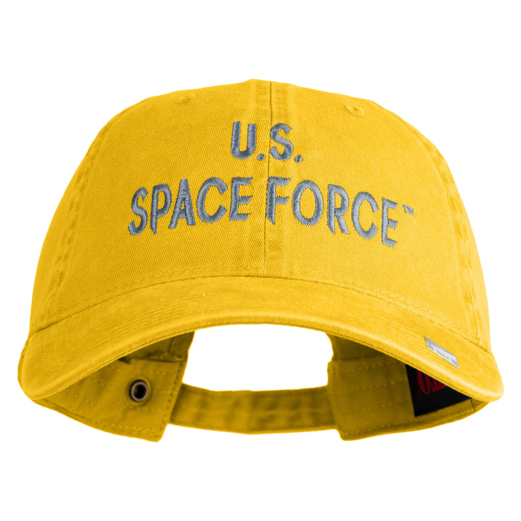 US Space Force Text Embroidered Washed Solid Pigment Dyed Cotton Twill Brass Buckle Cap