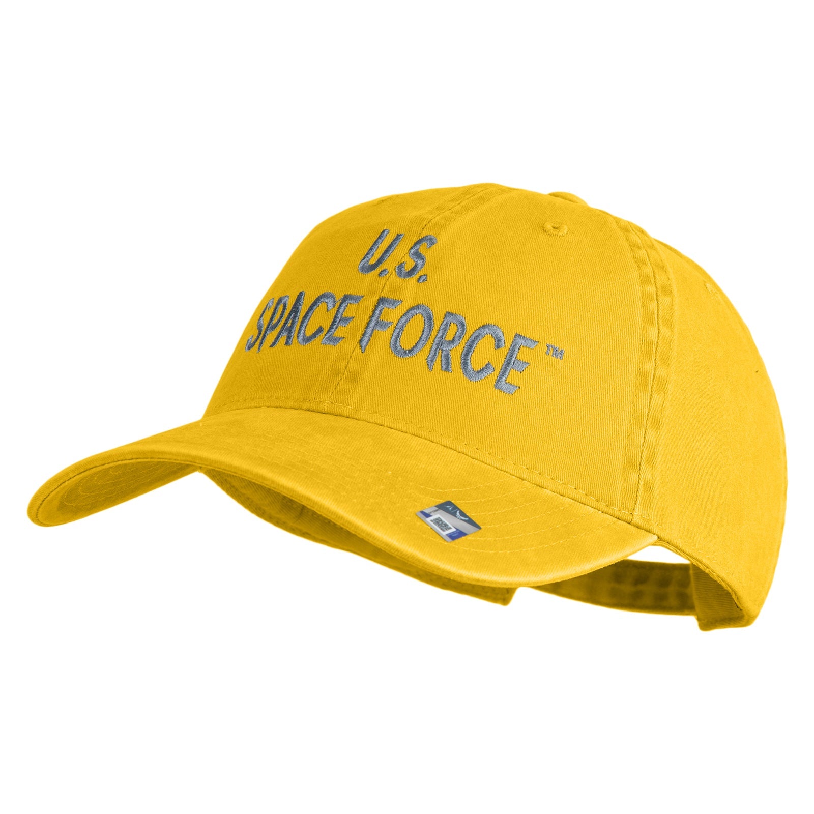 US Space Force Text Embroidered Washed Solid Pigment Dyed Cotton Twill Brass Buckle Cap