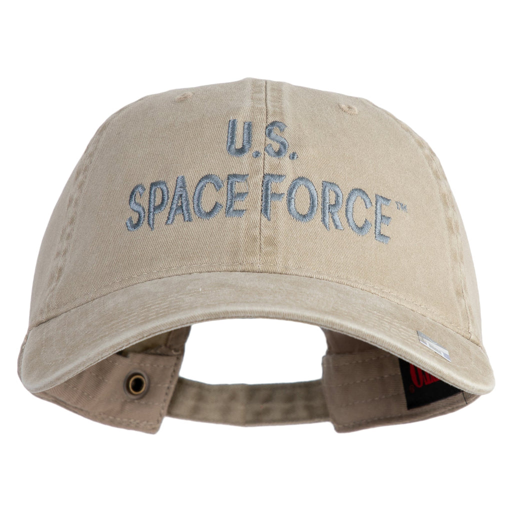 US Space Force Text Embroidered Washed Solid Pigment Dyed Cotton Twill Brass Buckle Cap