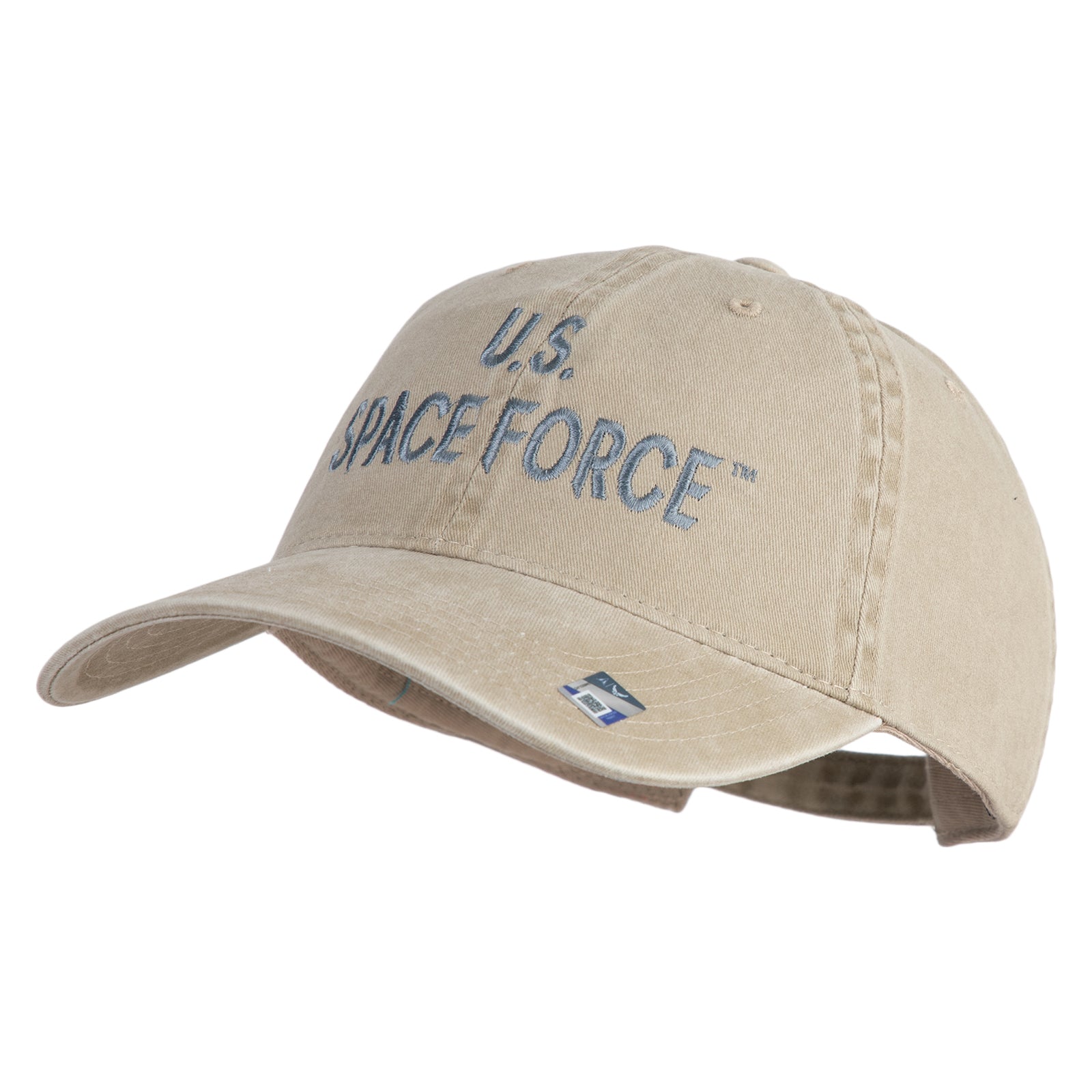 US Space Force Text Embroidered Washed Solid Pigment Dyed Cotton Twill Brass Buckle Cap