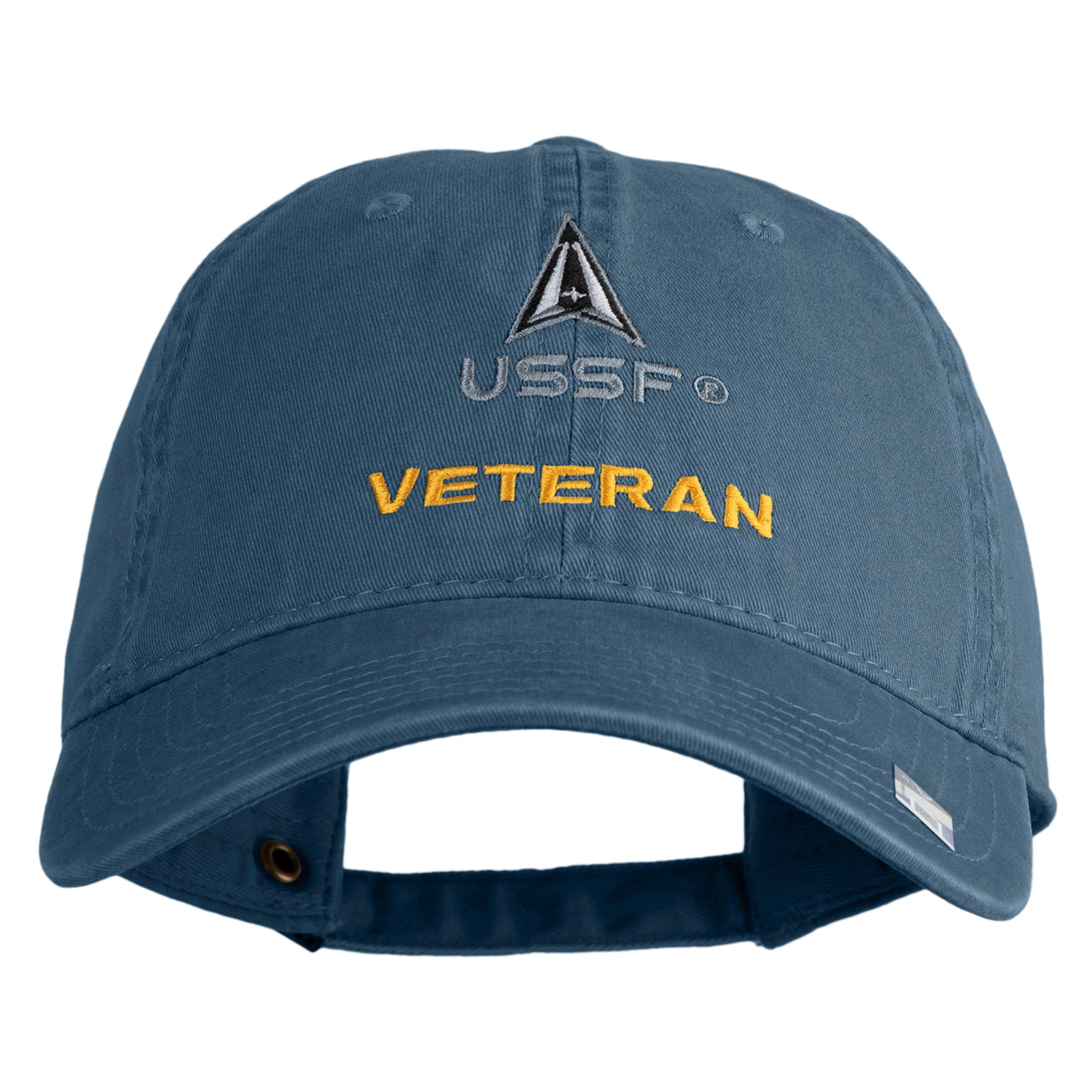 Blue cap with 'USSF Veteran' text on a white background