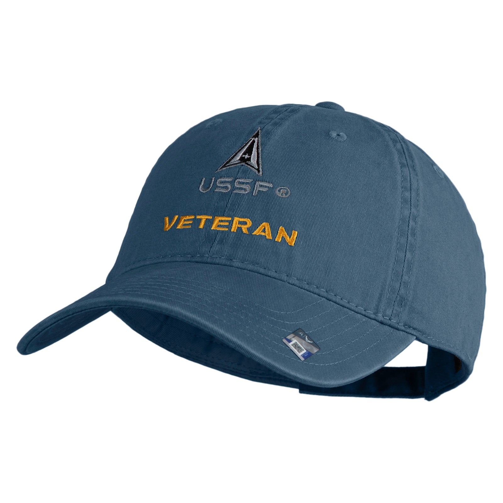 Blue cap with 'USSF Veteran' text on a white background