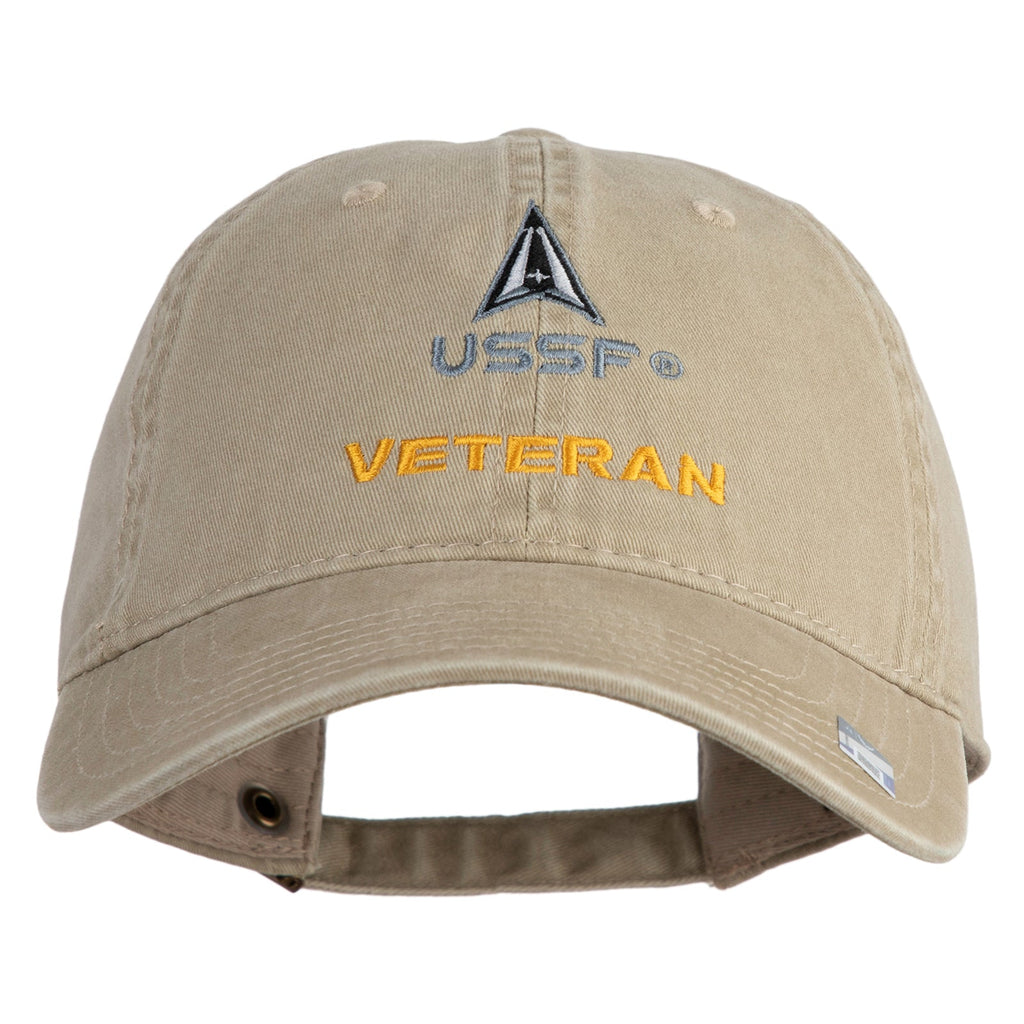 Beige cap with USSF Veteran embroidery on a white background