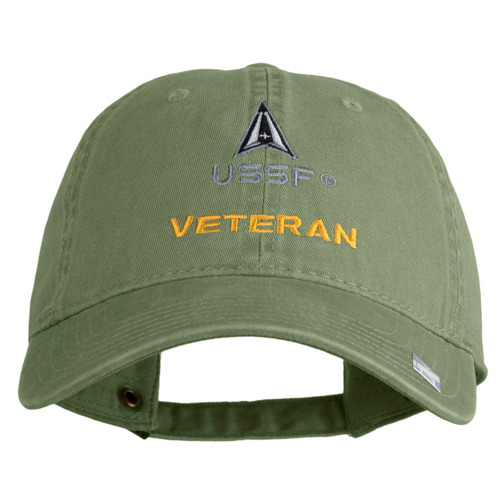Green cap with 'USSF Veteran' text on a white background