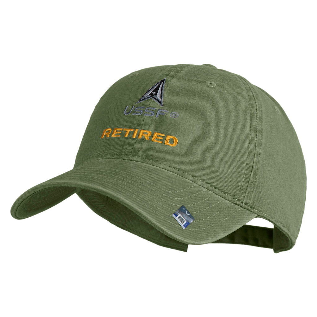 Green cap with 'USSF' and 'Retired' text on a white background