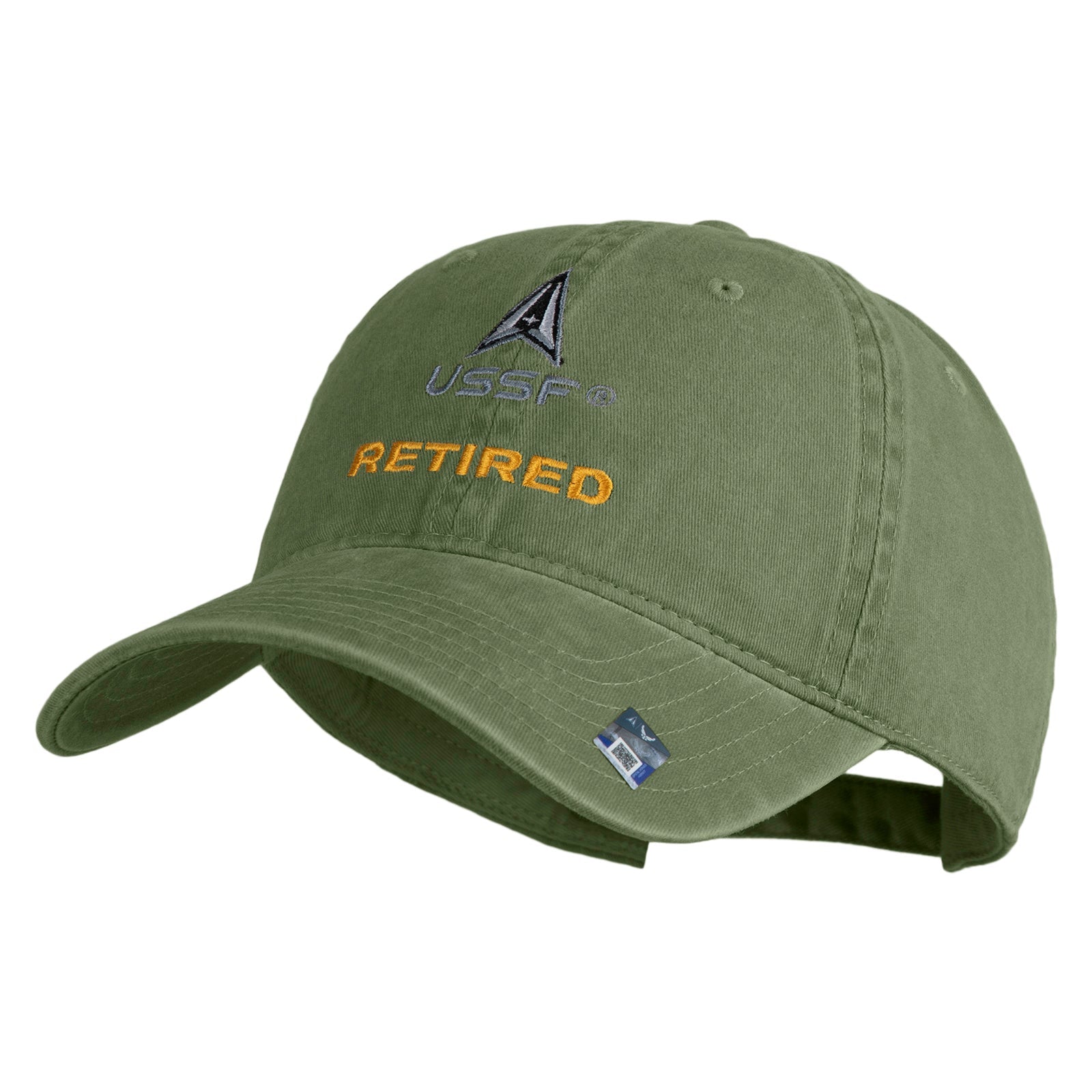 Green cap with 'USSF' and 'Retired' text on a white background