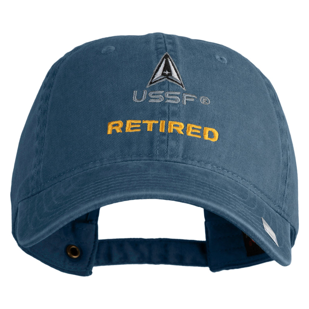 Blue cap with 'USSF Retired' text and logo on a white background