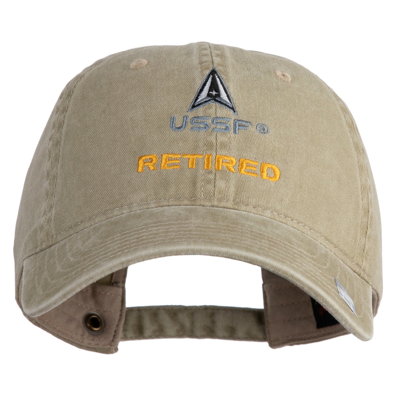 Beige cap with 'USSF Retired' text and logo on a white background
