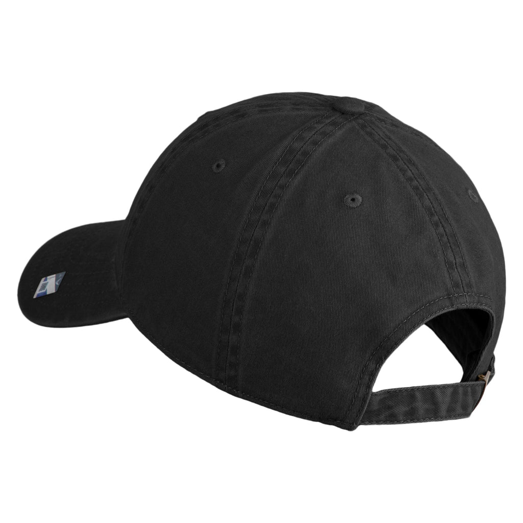 Black cap with a small logo on the back on a white background
