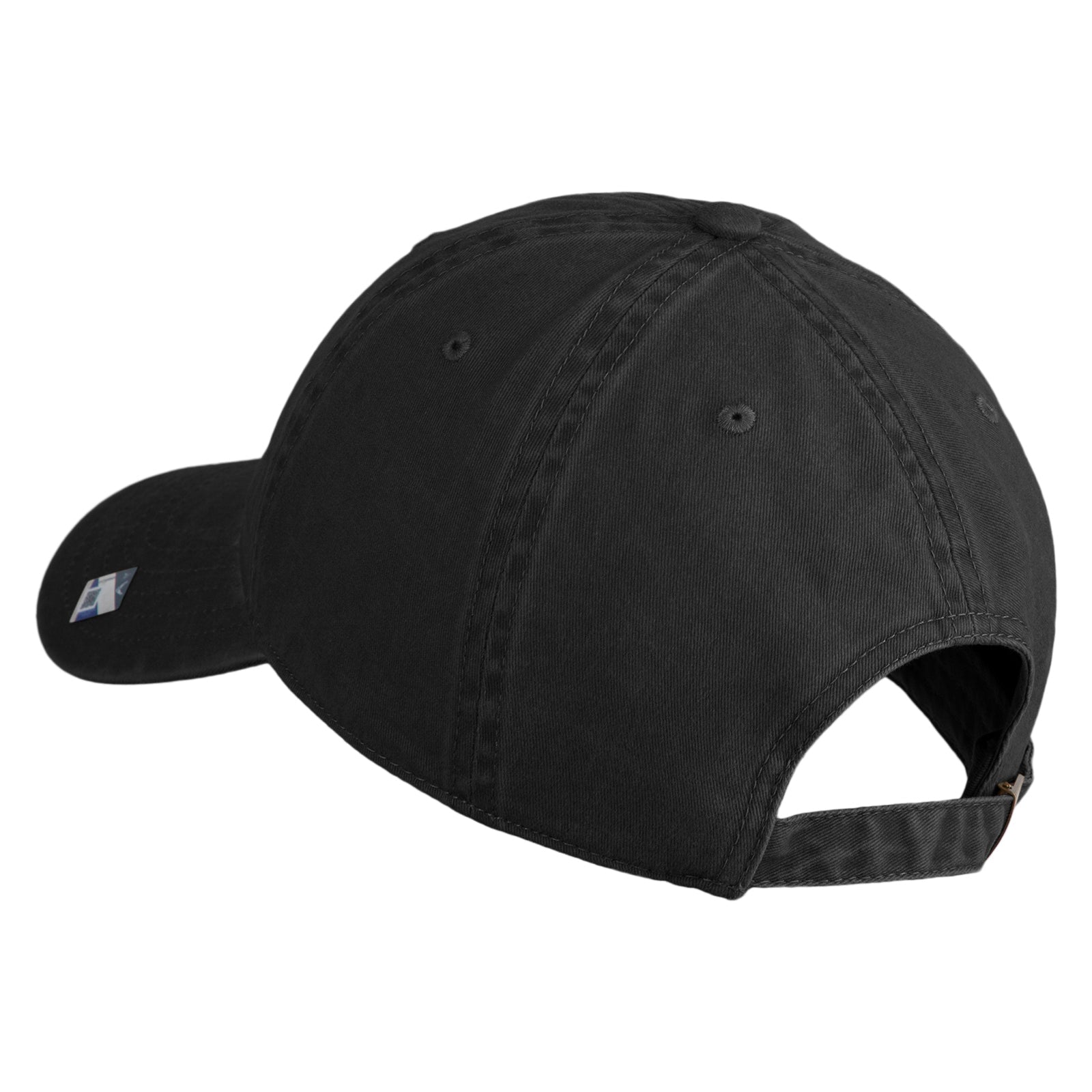 Black cap with a small logo on the back on a white background