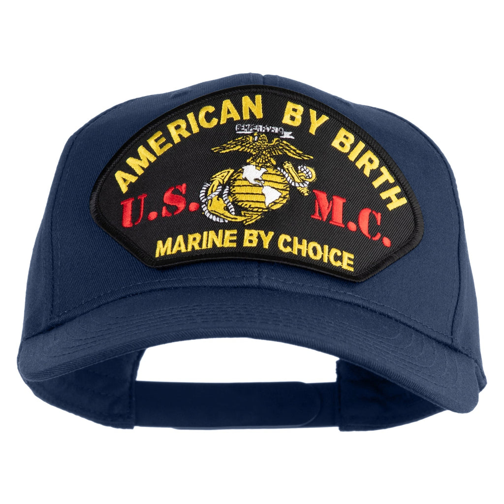 Blue cap with a U.S. Marine Corps patch on a white background