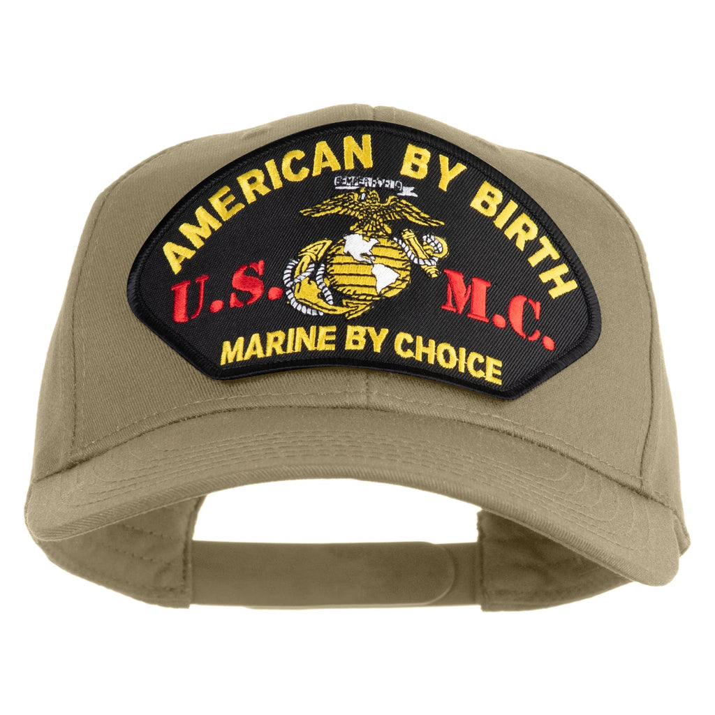 Khaki cap with a U.S. Marine Corps patch on a white background