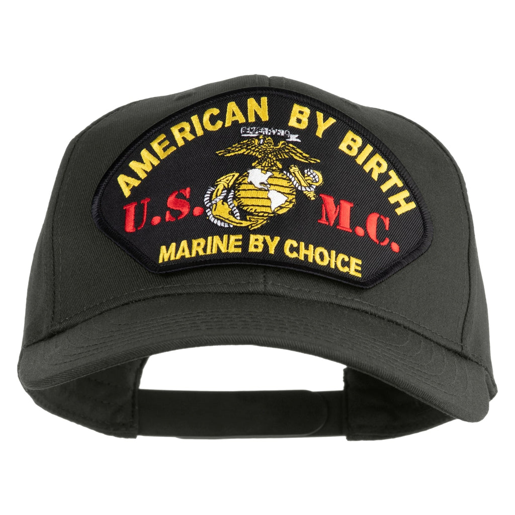 Black cap with embroidered text and U.S. Marine Corps emblem on a white background