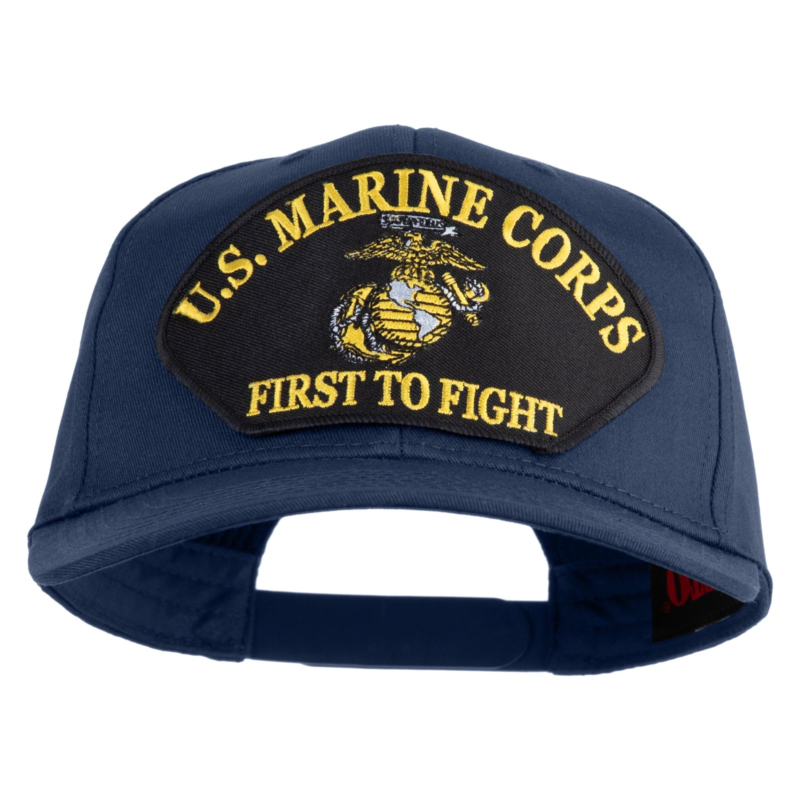 Blue cap with U.S. Marine Corps logo and 'First to Fight' text on a white background