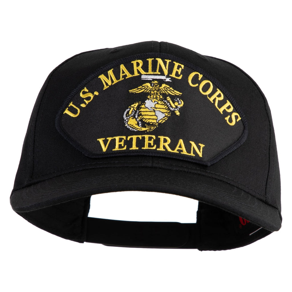 Black cap with 'U.S. Marine Corps Veteran' text and emblem on a white background