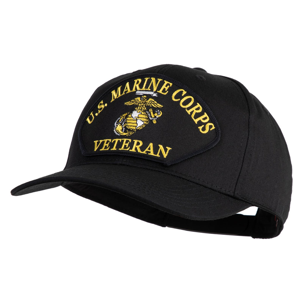 Black cap with U.S. Marine Corps Veteran text and logo on a white background
