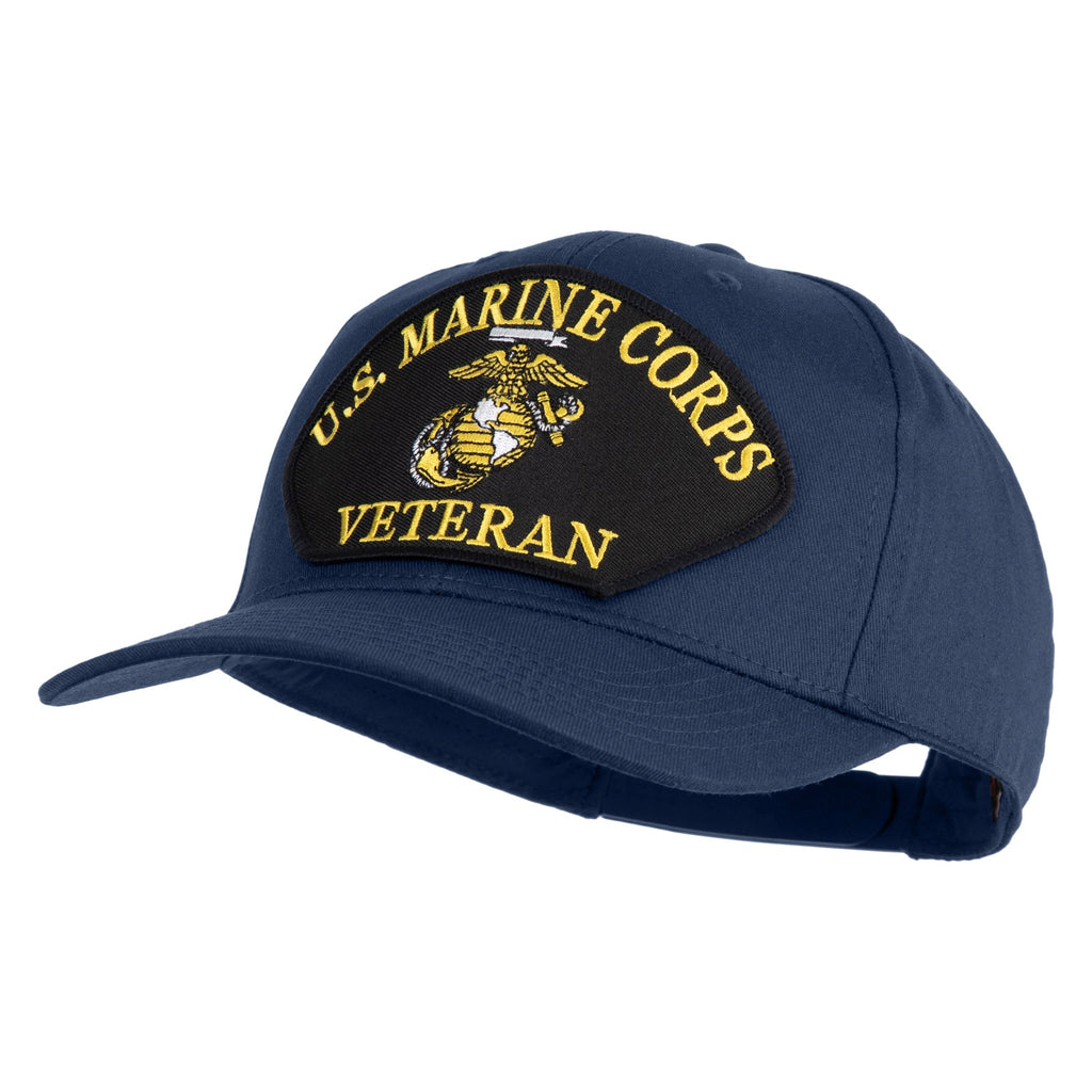 Blue cap with U.S. Marine Corps Veteran patch on a white background