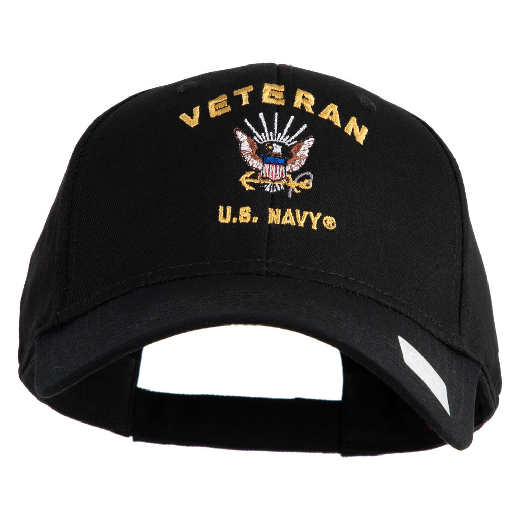 Black cap with 'Veteran U.S. Navy' embroidery on a white background