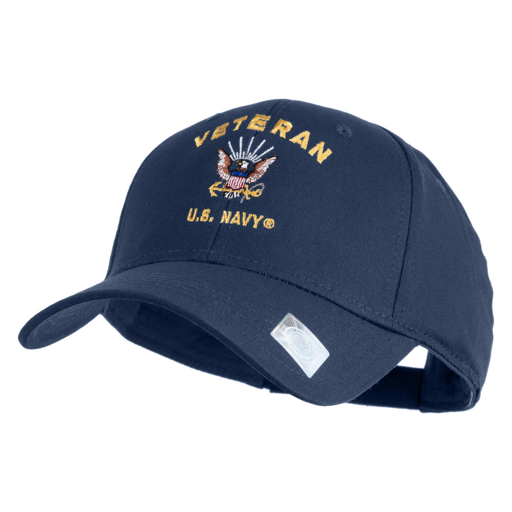 Navy blue cap with U.S. Navy Veteran embroidery on a white background