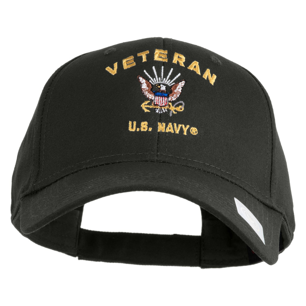 Navy blue cap with 'Veteran U.S. Navy' text and emblem on a white background