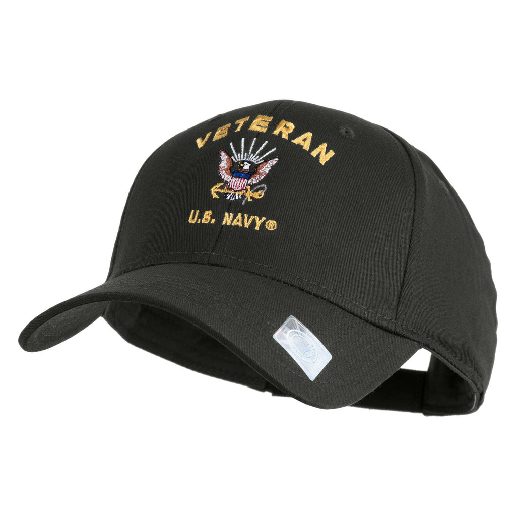 Black cap with U.S. Navy Veteran embroidery on a white background