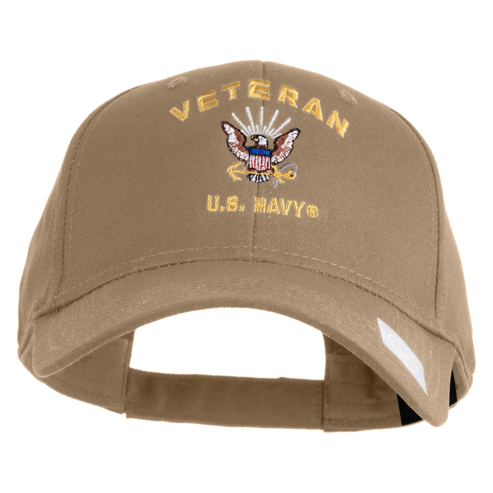 Brown cap with 'Veteran U.S. Navy' text and emblem on a white background
