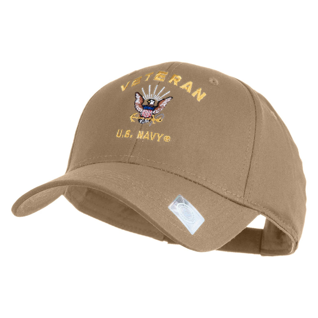 Brown cap with 'Veteran U.S. Navy' text and emblem on a white background
