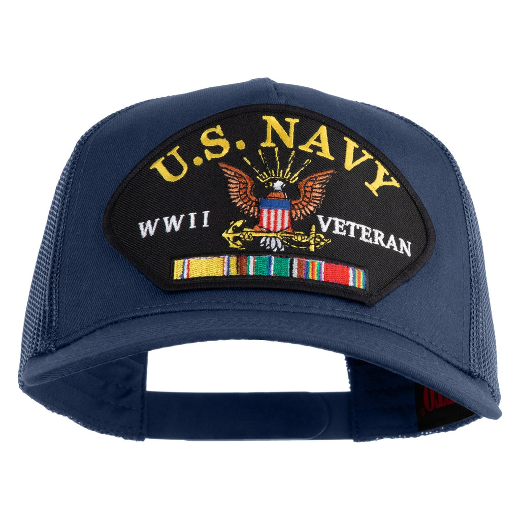 Navy blue cap with U.S. Navy WWII Veteran patch on a white background