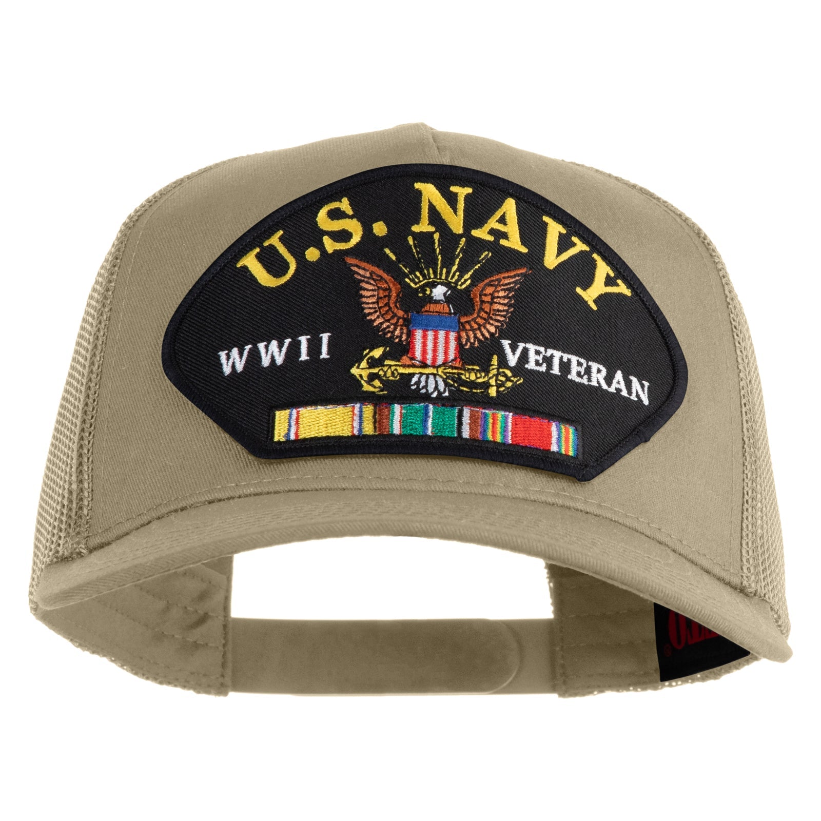 Beige cap with U.S. Navy WWII Veteran patch on a white background