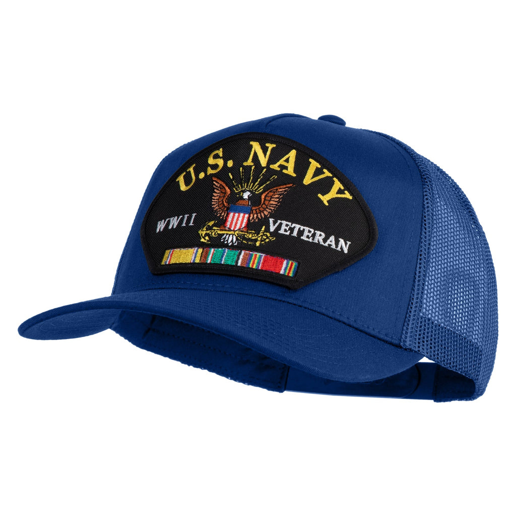 Blue cap with U.S. Navy Veteran patch on a white background