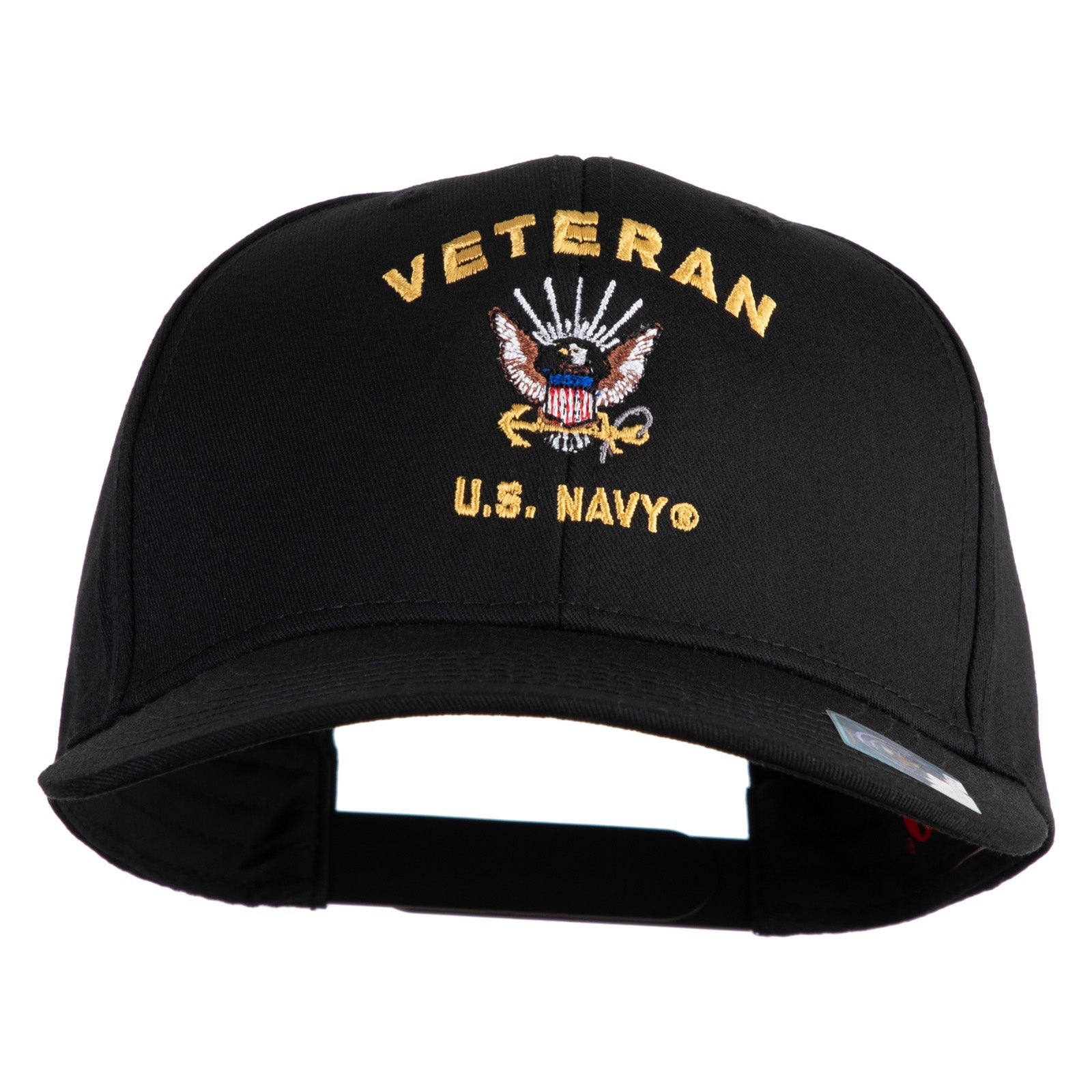 Black cap with 'Veteran U.S. Navy' embroidery on a white background