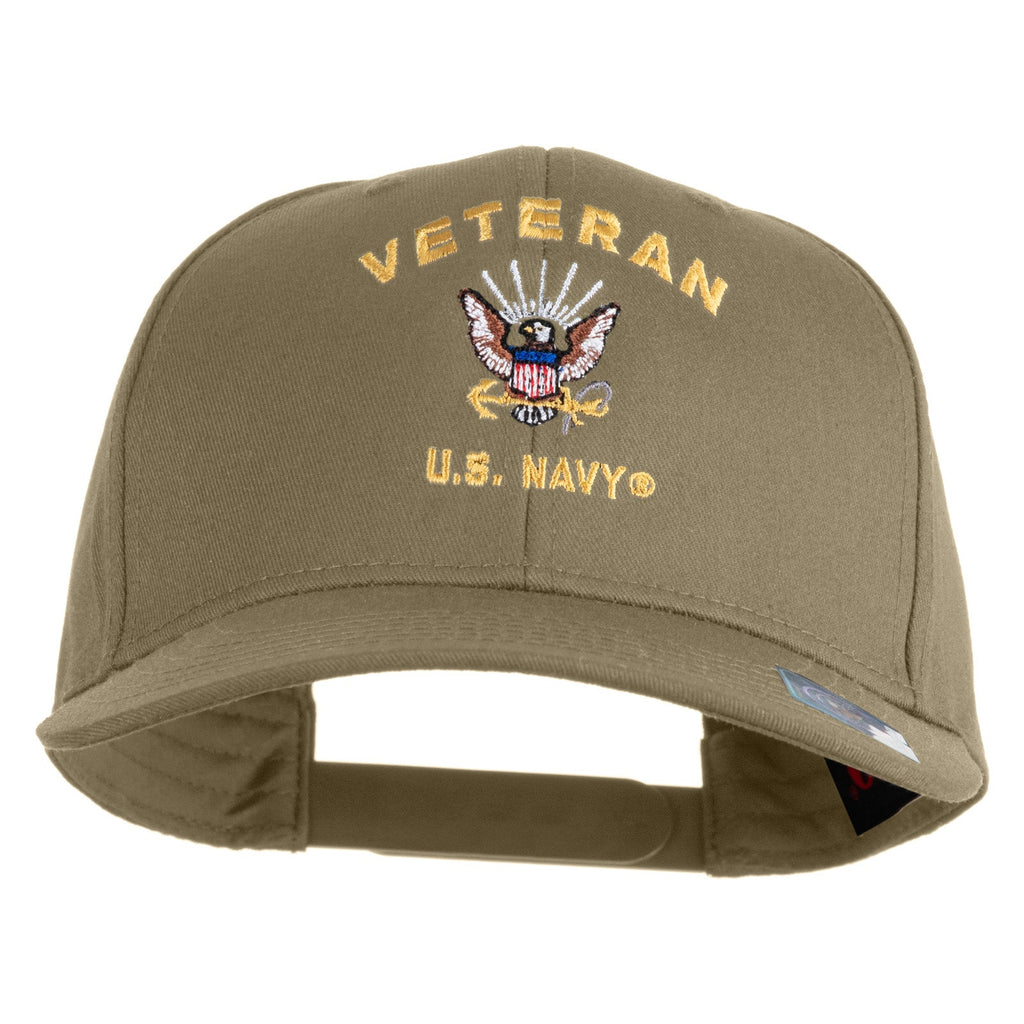 Khaki cap with 'Veteran U.S. Navy' embroidery on a white background